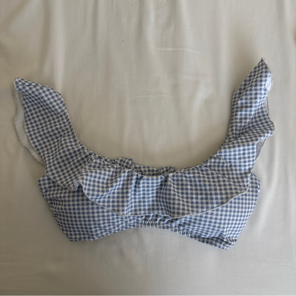 Eberjey Blue Gingham Ruffle Bikini Top size L